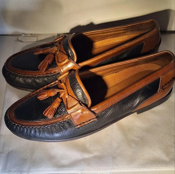 FLORSHEIM Mens Slip On Shoes With Tassels Two Tone Black & Brown 11.5 - Picture 7 of 13